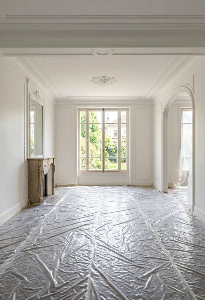 Travaux d'enduits et de peinture en cour de réalisation dans une maison par CHC Habitat